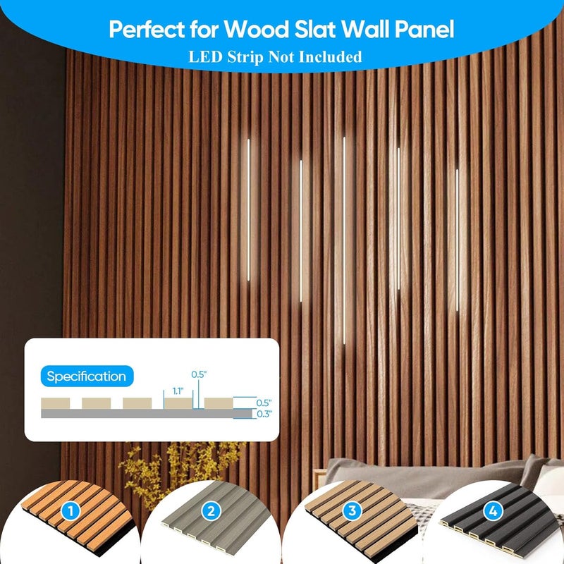 Besseto 10 Pack 1M/3.3Ft LED Aluminum Channel for Wall Panel,Wood Slat Wall Panel LED Strip Light Aluminum Channel Profile for Living Room Bedroom Bathroom Stairs (Black-10Pack 3.3Ft) - Image 2